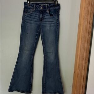 American Eagle Outfitters Dark Boho Artist Blue Flare Jeans 6 Short